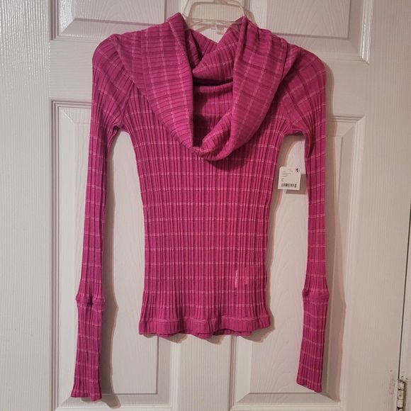 NWT Free People S Snowbunny Girlfriend Ribbed LS Fuchsia Fizz Combo - Picture 5 of 12